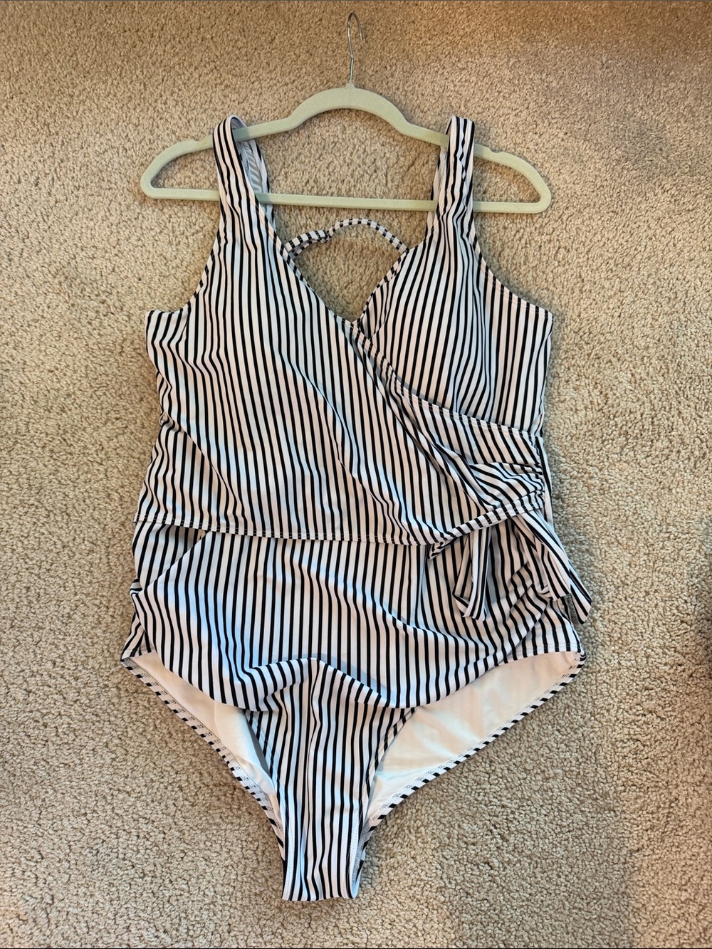 Wrap-Front One-Piece Swimsuit in Black and White